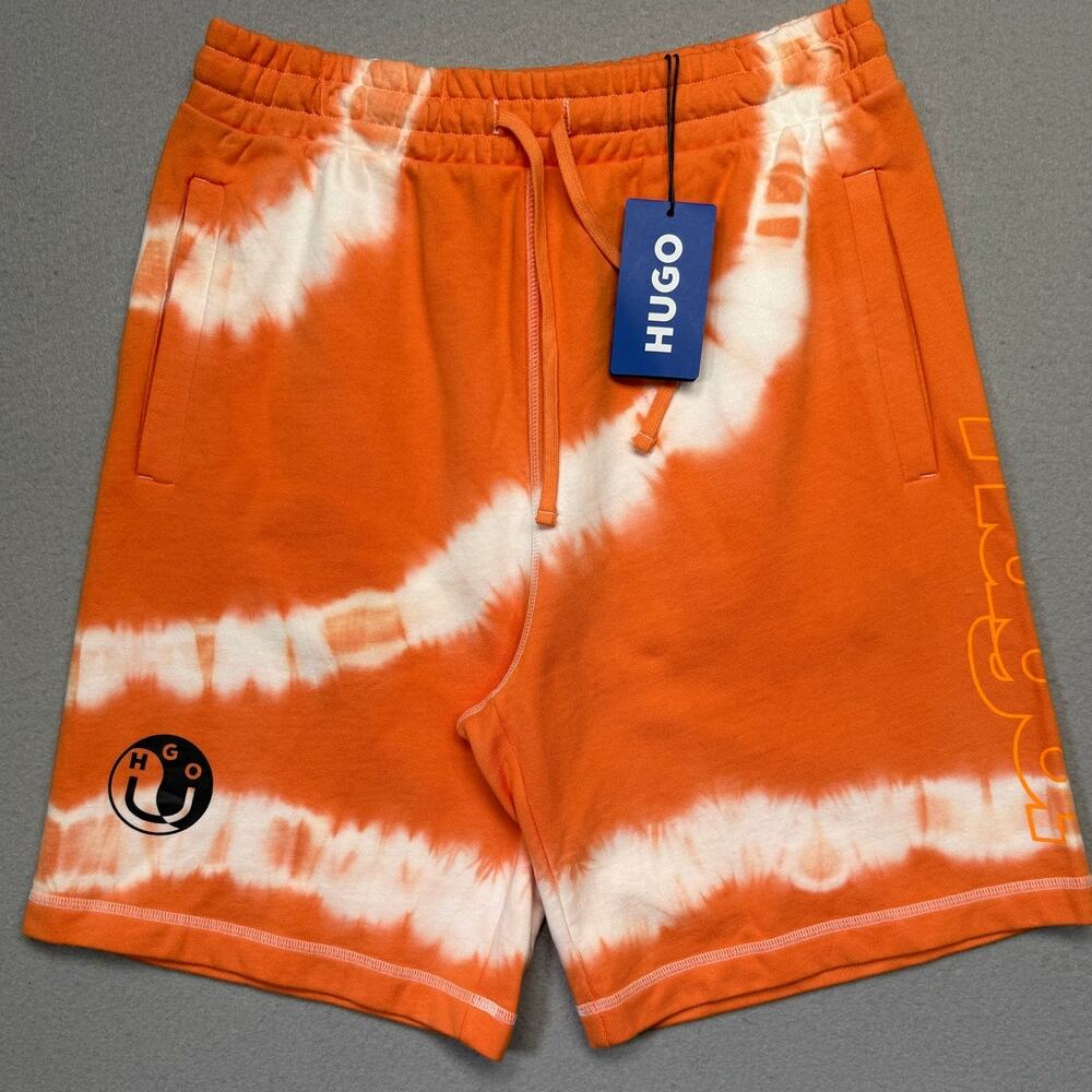 Hugo Boss Men's Natisho Cotton Tie-Dye Shorts - Medium Orange Small $128